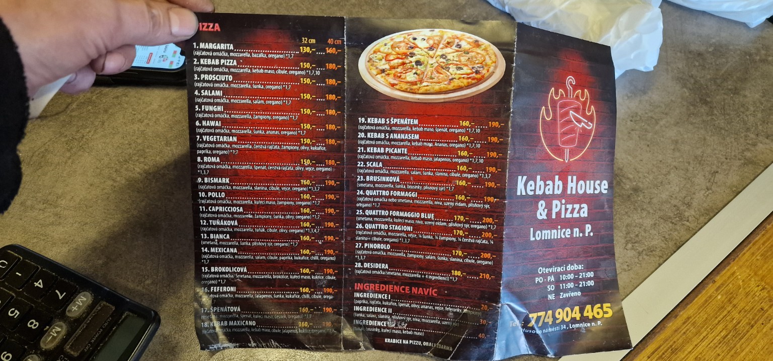 Pizza menu